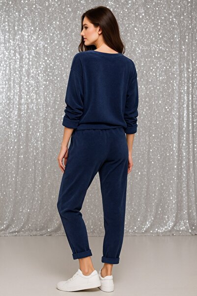 LaraLisa Crew Neck Velvet Women's Top and Bottom Set