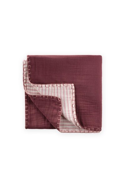 Cigit Muslin Double-Sided Handcrafted Baby Blanket (Washed) 100X100 cm Plum Striped