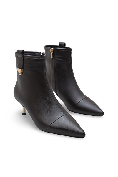 Women Lay-z Women's Brown Leather 5 cm Heel Pointed Toe Stylish Ankle Boots – Elegant and Modern Combination Complement.