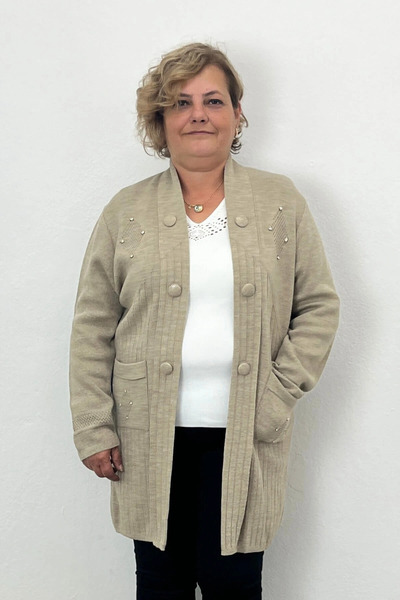 Mia Butik Women's Beige Button Detailed Cardigan