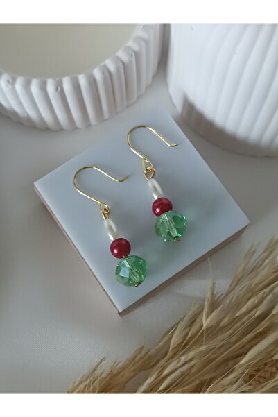 La fee aksesuar Red Pearl Green Crystal Bead Pearl Women's Earrings New Year Christmas Gift
