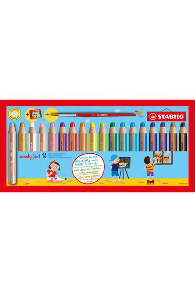 Stabilo woody 3-in-1 colored pencils, 18 colors / set with sharpener and brush