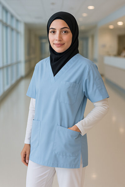 mirach Hijab Scrubs Wide Fit 4 Pocket Long Oversized Model 1. Quality Fabric Comfortable Working Uniform