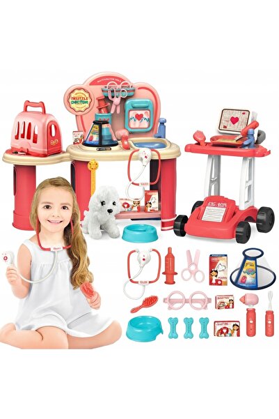 Matadi Set doctor veterinar pentru copii XL, carucior mobil si masuta cu robi...