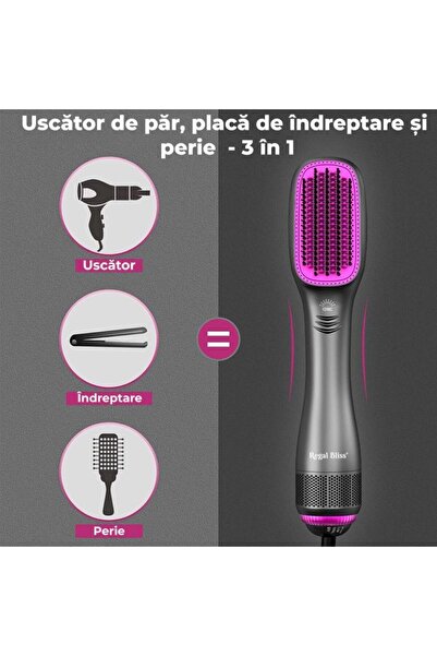 OEM 3in1 electric hairbrush for volume, fast ceramic straightening, negative ionization, drying