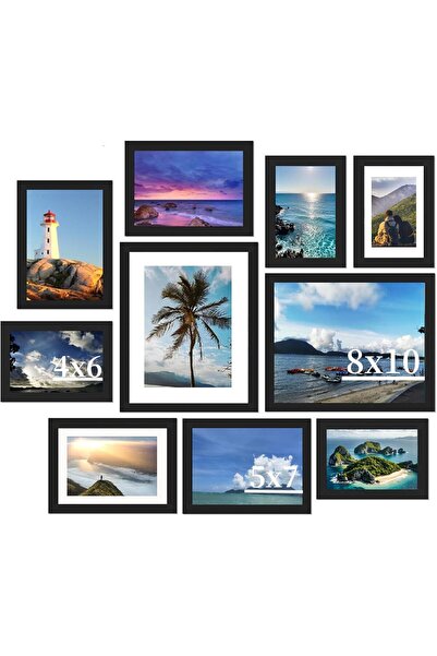 NYGANMELLOZ مجموعة إطارات صور مكونة من 10 قطع (8x10، 5x7، 4x6) باللون الأسود