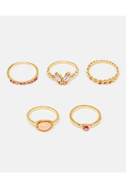 REDTAG مجموعة خواتم نسائية مزينة بالذهب (5 قطع)