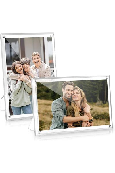 TAME Acrylic Magnetic Photo Frame 5x7 (2 Pack) - Clear Frameless Tabletop Stand