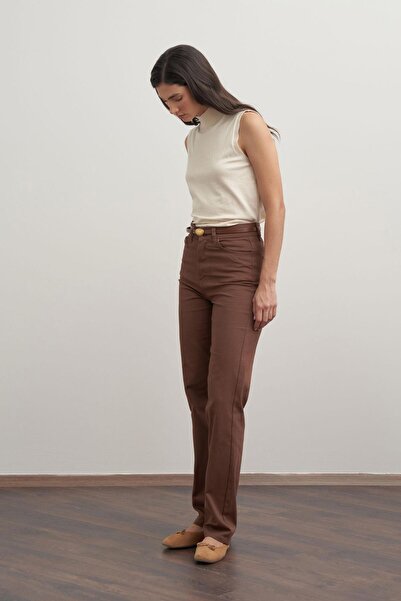 ALLDAY Παντελόνι Gabardine με καφέ χρώμα