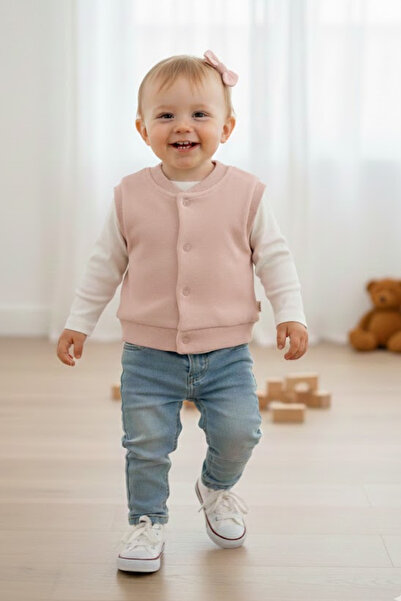 BABYİLAY Fitilli Bebek Yeleği | Ribanalı Düğmeli Unisex Penye Yelek | 0-4 yaş