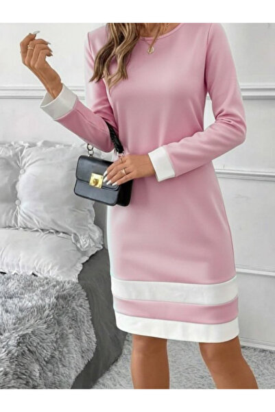 Viyamo Yeni Sezon Kadın Mini Krep Elbise Payet Şeritli Uzun Kollu Bisiklet Yaka