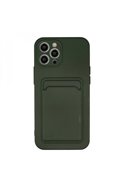 cenk x store حافظة آيفون 12 برو ماكس سيليكون مع بطاقة عمل كلفن - أخضر داكن