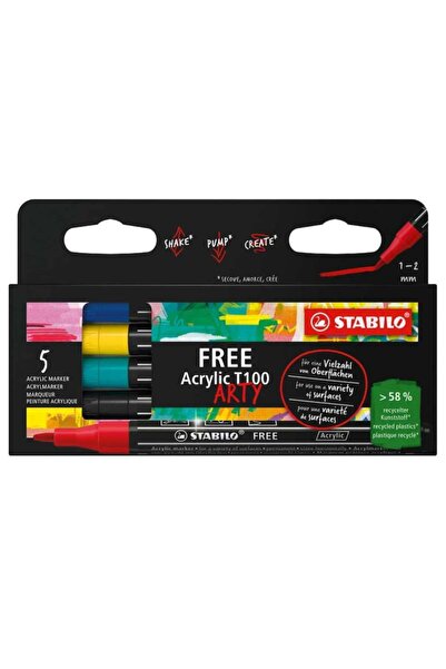 Stabilo Free Acrylic T100 Marker Set 'Royal', 5 colors