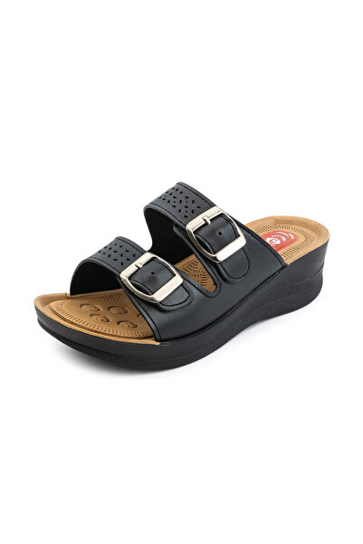 byzek Women's Black Slippers with Buckle, Cirtli, and Petle