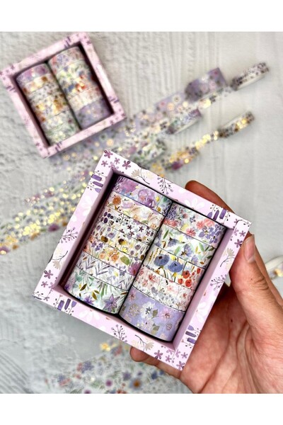 Limmy Bandă adezivă Washi Tape vintage pătrată Bandă cu model din hârtie de mascare 12 bucăți - Flori violet