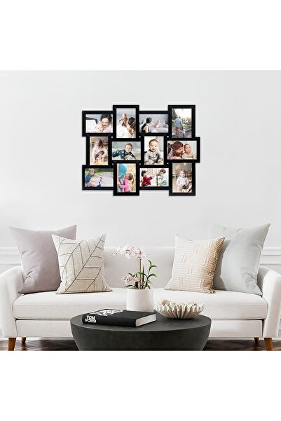 TAME إطار صور مجمعة بـ 12 فتحة (أسود) للصور مقاس 4 × 6، مثبت على الحائط