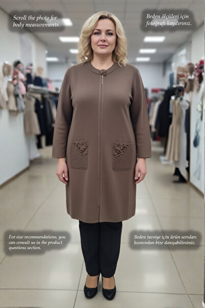 Laden Knitwear Plus Size Handmade Crochet Mother Long Thick Oversized Thick Winter Mother Cardigan