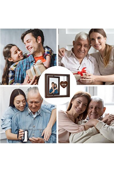 Generic Dad Picture Frame with Heart Pendant – 4x6 Double-Sided Wooden Photo Frame