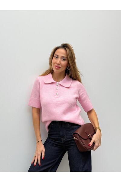 Maldia Shop Women's Lina Polo Neck Stone Pink Knitwear Sweater