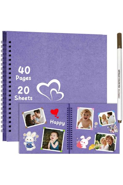 URbazaar ألبوم قصاصات يدوي الصنع، غلاف مقوى من ورق كرافت، 7×7 بوصة (أرجواني-C)