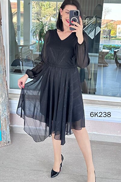 İnce Topuk Varak Printed Chiffon Dress 6K238