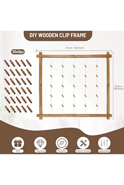 PHOENANCEE Photo Display Board With Clips - Picture Frame Collage (Carbonized Brown)