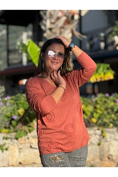 Punta Otantik Nc20663 Lace V-Neck Italian Knitwear Blouse Tile