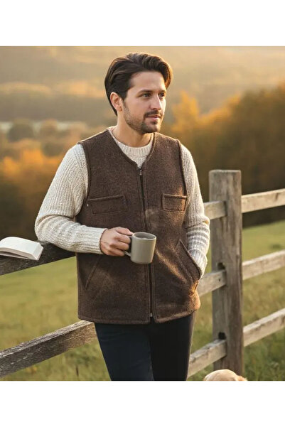 WOODMEN El Yapımı Erkek orijinal Keçe Yün Yelek Kışlık Yelek - Köklerden Gelen Sıcaklık