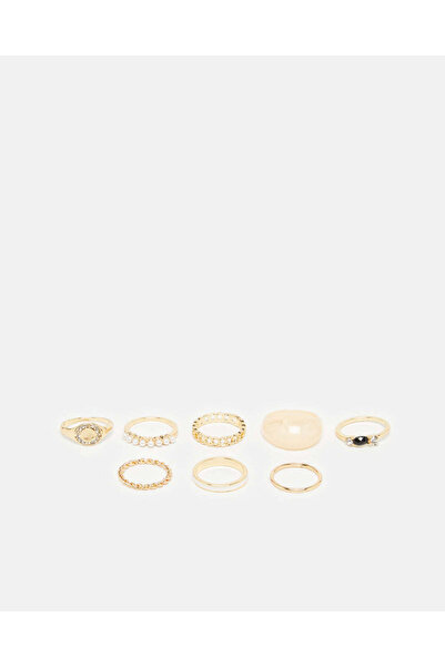 REDTAG مجموعة خواتم ذهبية نسائية (8 قطع)