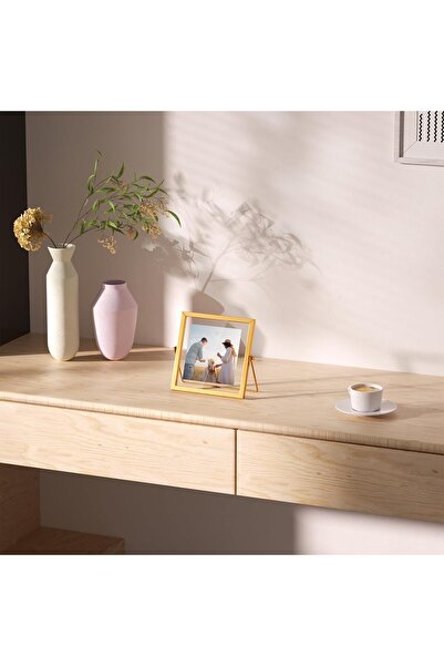 BIGTHREE إطار صورة ذهبي مقاس 4×4، إطار صورة معدني زجاجي، إطار مربع ذهبي