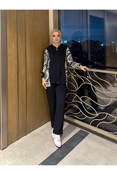 Moda Krash Modal Shawl Pattern Combined Cardigan Set