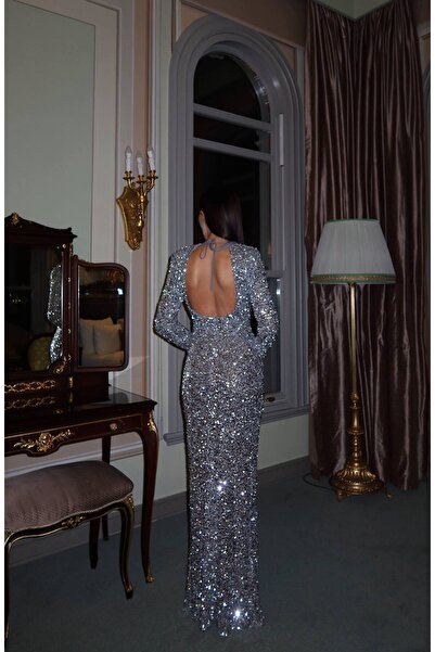 Venties PAYETLİ ARKA DETAYLI UZUN ELBİSE