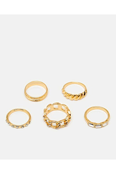 REDTAG مجموعة خواتم نسائية مزينة بالذهب (عبوة من 5 قطع)