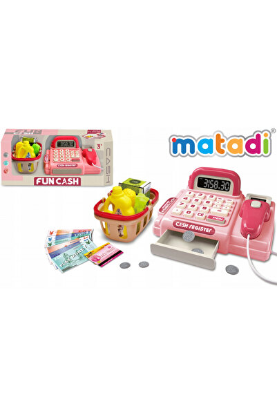 Matadi Cash register with real computer, shopping cart and accessories Pink