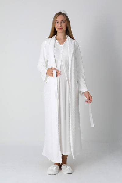 ERDENİZ TEKSTİL طقم الأمومة - قماش جاكار منقوش بفيونكة - ملابس نوم ورداء صباح...