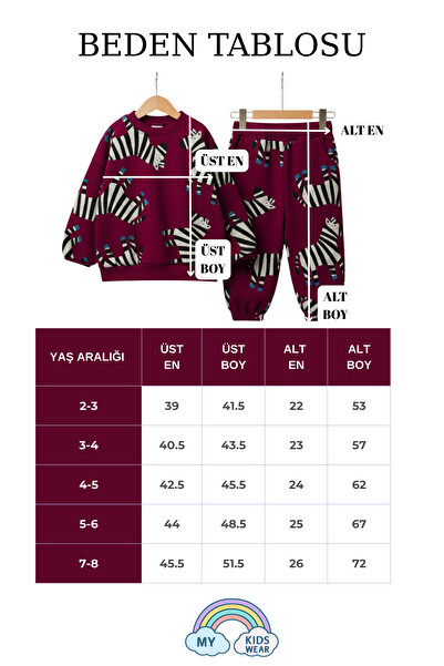 My Kids Wear Boy's Zebra Patterned 3 Thread Non-Sharmond 100% Cotton Tracksuit Set 2-8 Years Old 12322