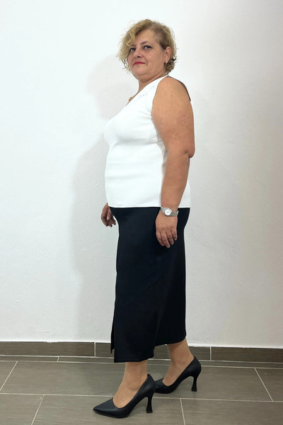 Mia Butik Plus Size Black Yanda Slit Skirt