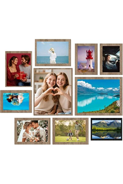 QUEENADA 10-Pack Picture Frames Collage with Glass (Brown)
