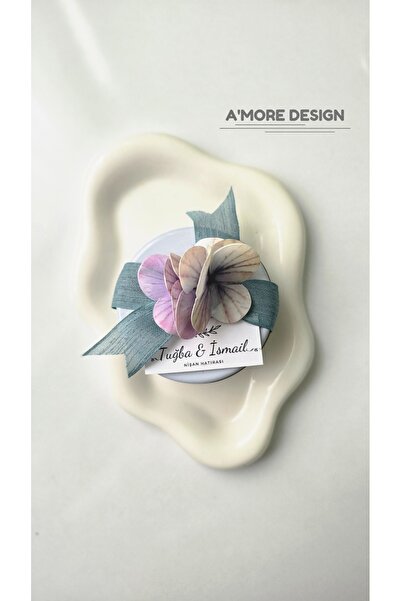 AmoreDesign Nişan Hediyelik Islak Ortancalı Metal Kutu Mum | 15 Adet