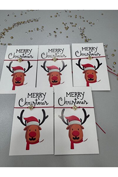 BY DİLEK ÇETİN ACCESSORY Red and White Marteniçka Christmas Card with Clover Figure (5 Pieces)