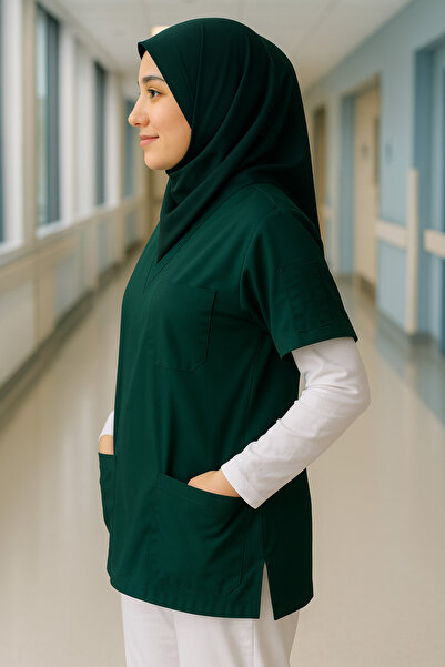 mirach Hijab Scrubs Wide Fit 4 Pocket Long Oversized Model 1. Quality Fabric Comfortable Working Uniform