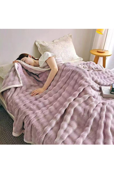 Truva Grup Fluffy Blanket Double Bed 200x230 cm – Faux Rabbit Fur, Purple, Ultra Soft