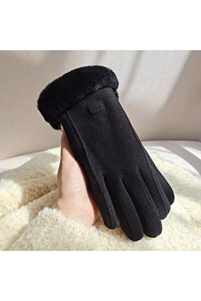 PriStyle Women's Warm Gloves for Autumn/Winter - Fleece with Soft Faux-Fur Interior, Elegant, One Size, Black
