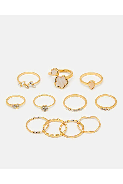 REDTAG مجموعة خواتم نسائية مزينة بالذهب (عبوة من 11 قطعة)