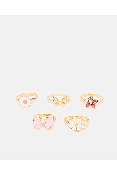 REDTAG Girls Gold Embellished Ring Set (Pack of 5)