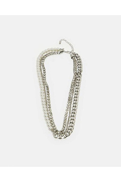 REDTAG قلادة نسائية فضية متعددة الطبقات