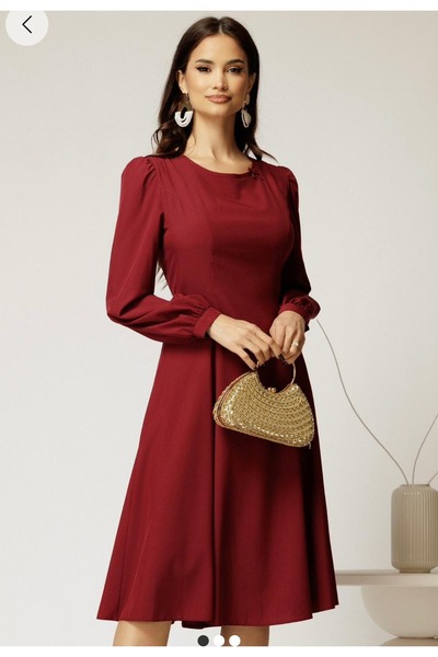 OMS Women's Swiss Dot Dress with Long Sleeves and Pockets – Wine Red