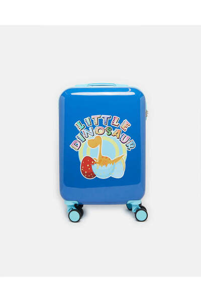 REDTAG حقيبة سفر بعجلات مطبوعة بطبعة ديناصور صغير باللون الأزرق البحري للأطفال (18 بوصة)