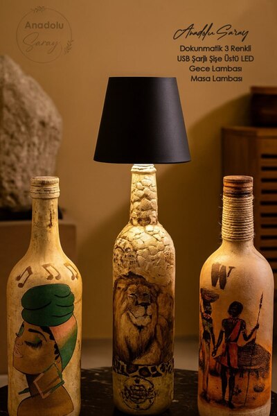 Anadolu Saray Dokunmatik 3 Renkli USB Şarjlı Şişe Üstü LED Gece Lambası Masa ...