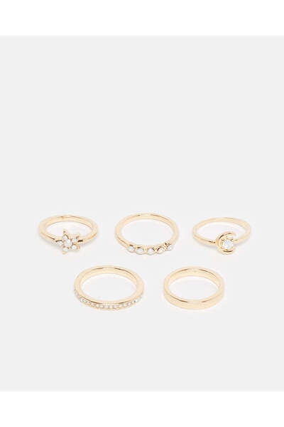 REDTAG مجموعة خواتم نسائية مزينة بالذهب (عبوة من 5 قطع)